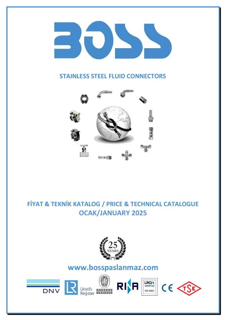 BOSS fiyat ve teknik katalog kapağı, Ocak 2025